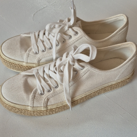 Madden Girl White and Tan Sneakers with Espadrille Sole - Picture 1 of 6